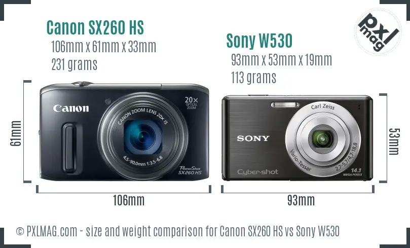 Canon SX260 HS vs Sony W530 size comparison Canon SX260 HS vs Sony W530 size comparison