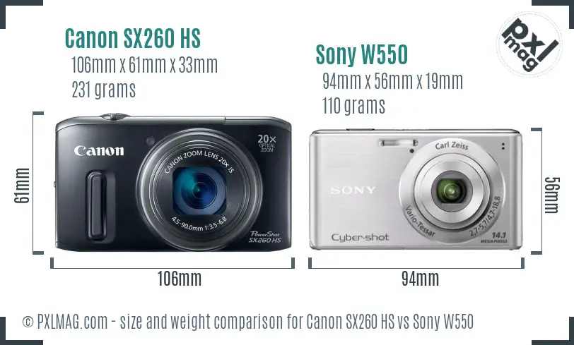 Canon SX260 HS vs Sony W550 size comparison Canon SX260 HS vs Sony W550 size comparison
