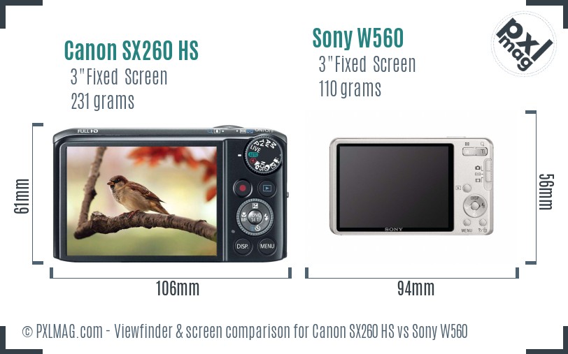 Canon SX260 HS vs Sony W560 Screen and Viewfinder comparison