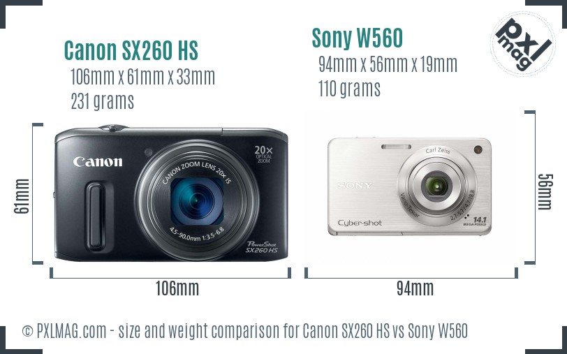 Canon SX260 HS vs Sony W560 size comparison Canon SX260 HS vs Sony W560 size comparison