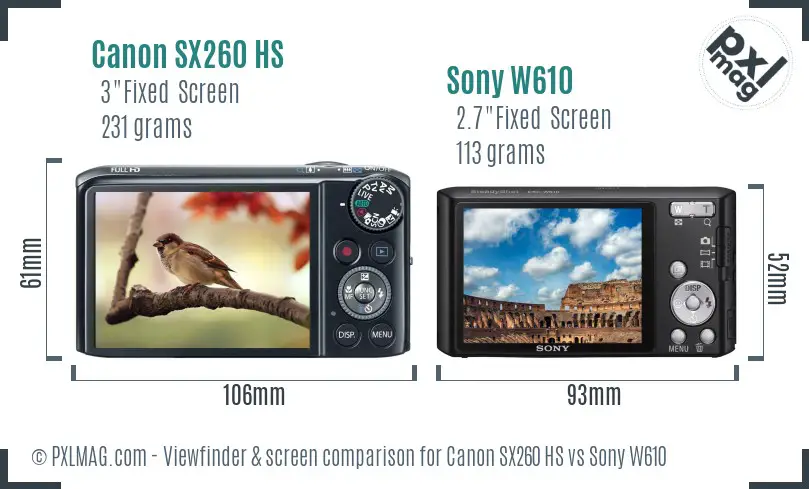 Canon SX260 HS vs Sony W610 Screen and Viewfinder comparison Canon SX260 HS vs Sony W610 Screen and Viewfinder comparison
