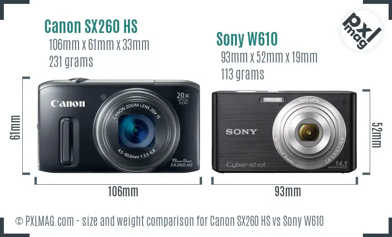 Canon SX260 HS vs Sony W610 size comparison Canon SX260 HS vs Sony W610 size comparison