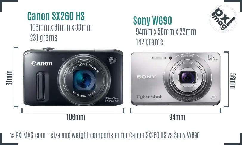 Canon SX260 HS vs Sony W690 size comparison Canon SX260 HS vs Sony W690 size comparison