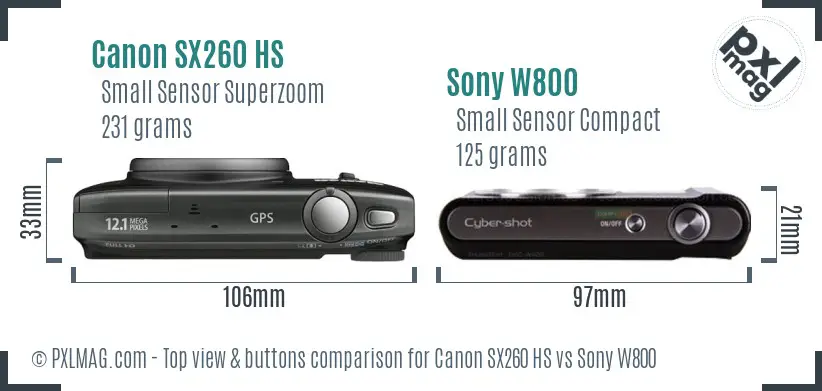 Canon SX260 HS vs Sony W800 top view buttons comparison