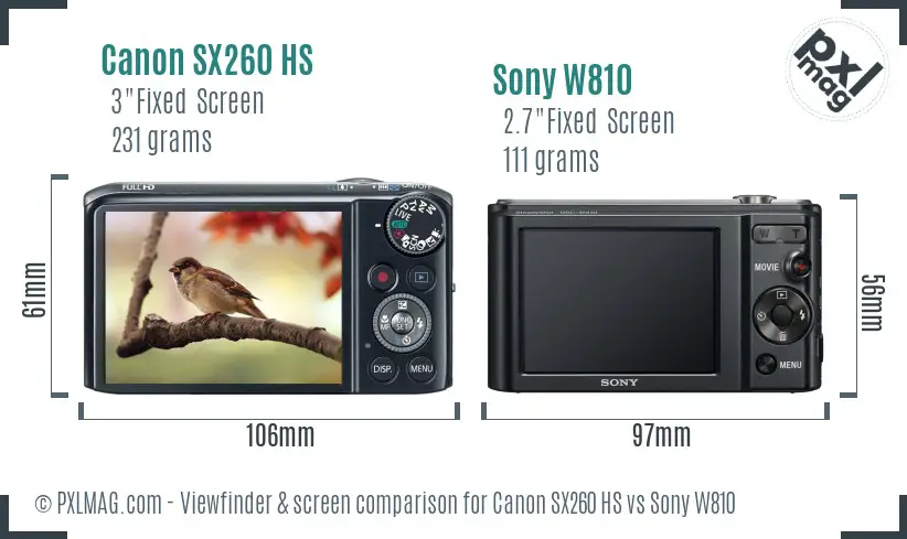 Canon SX260 HS vs Sony W810 Screen and Viewfinder comparison