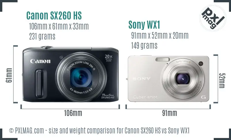 Canon SX260 HS vs Sony WX1 size comparison Canon SX260 HS vs Sony WX1 size comparison