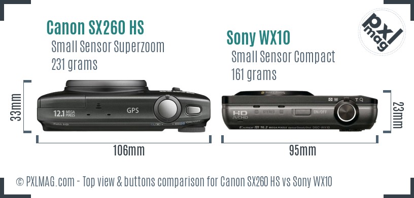 Canon SX260 HS vs Sony WX10 top view buttons comparison