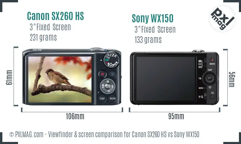 Canon SX260 HS vs Sony WX150 Screen and Viewfinder comparison