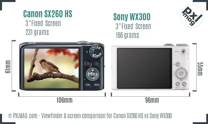 Canon SX260 HS vs Sony WX300 Screen and Viewfinder comparison