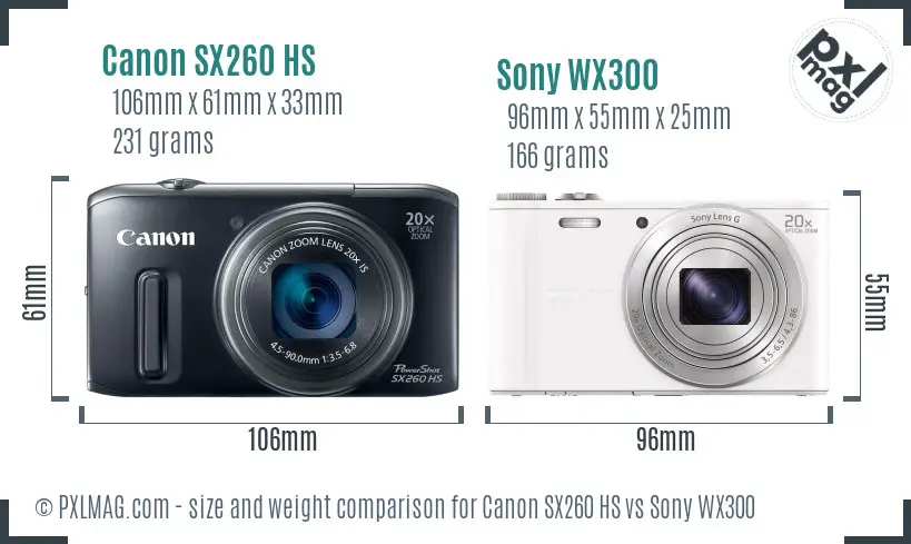 Canon SX260 HS vs Sony WX300 size comparison