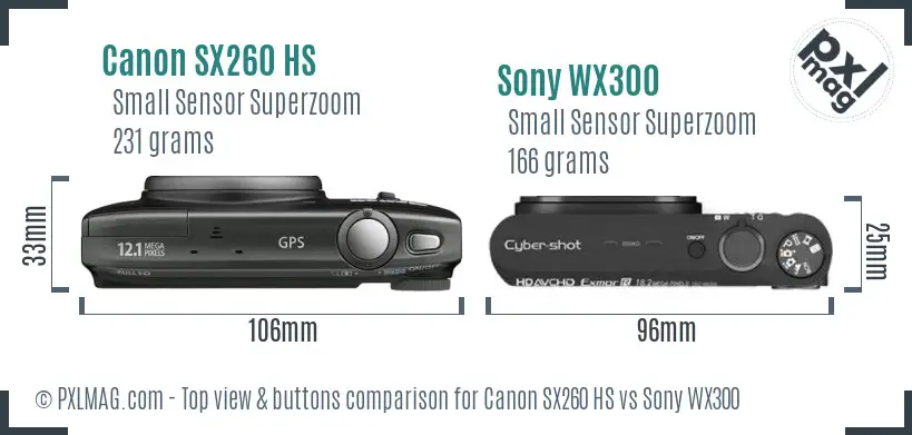 Canon SX260 HS vs Sony WX300 top view buttons comparison