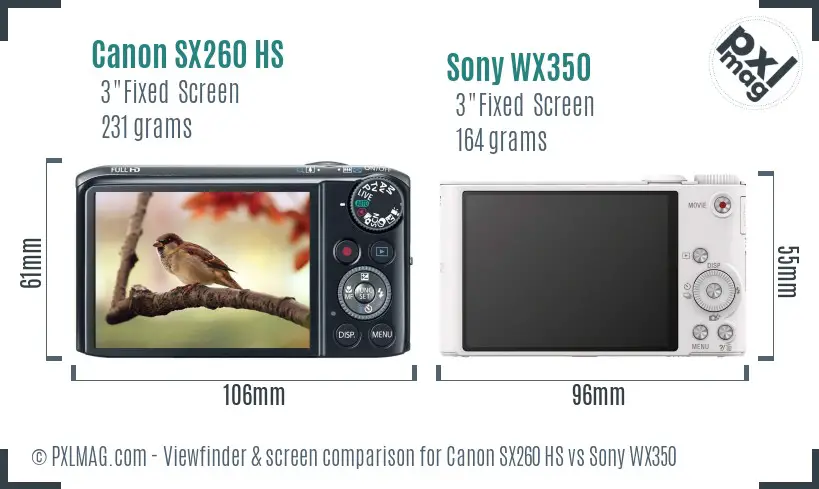 Canon SX260 HS vs Sony WX350 Screen and Viewfinder comparison