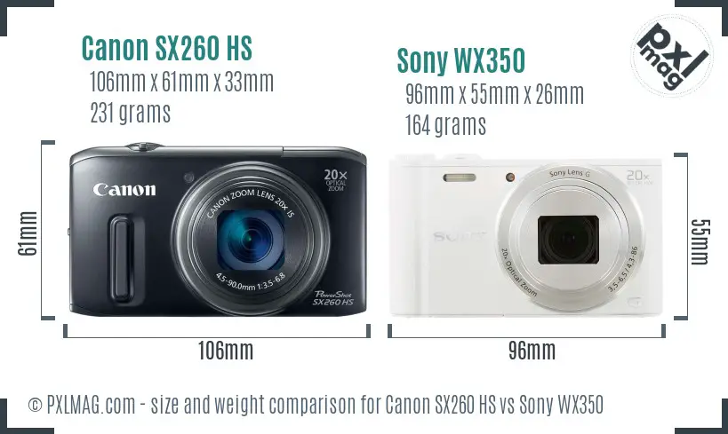 Canon SX260 HS vs Sony WX350 size comparison