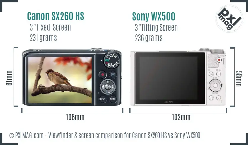 Canon SX260 HS vs Sony WX500 Screen and Viewfinder comparison Canon SX260 HS vs Sony WX500 Screen and Viewfinder comparison