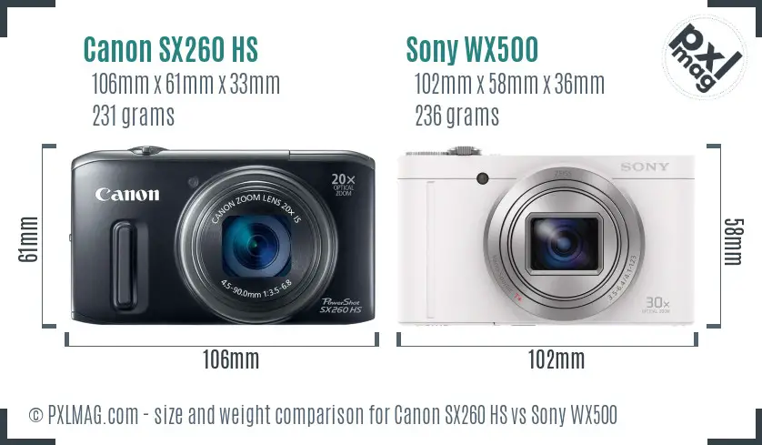 Canon SX260 HS vs Sony WX500 size comparison Canon SX260 HS vs Sony WX500 size comparison