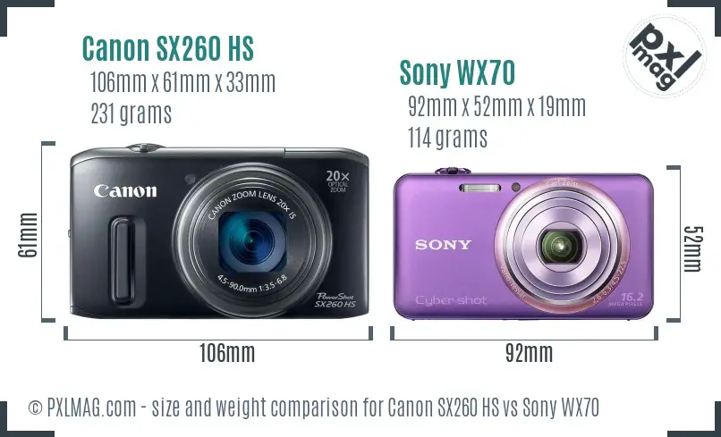 Canon SX260 HS vs Sony WX70 size comparison Canon SX260 HS vs Sony WX70 size comparison