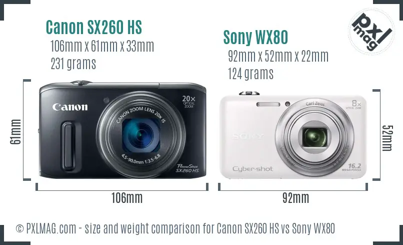 Canon SX260 HS vs Sony WX80 size comparison