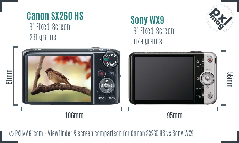 Canon SX260 HS vs Sony WX9 Screen and Viewfinder comparison