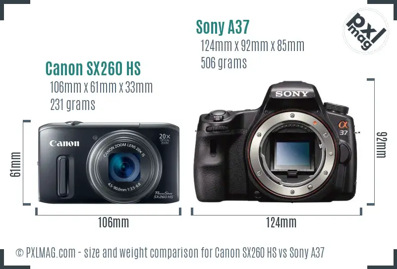 Canon SX260 HS vs Sony A37 size comparison