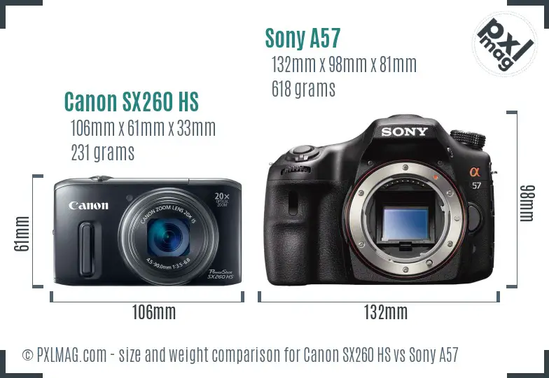 Canon SX260 HS vs Sony A57 size comparison Canon SX260 HS vs Sony A57 size comparison