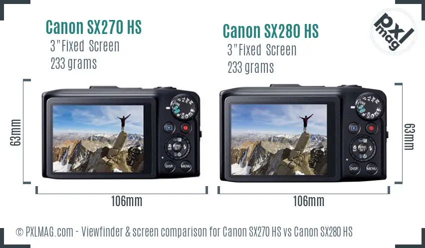 Canon SX270 HS vs Canon SX280 HS Screen and Viewfinder comparison