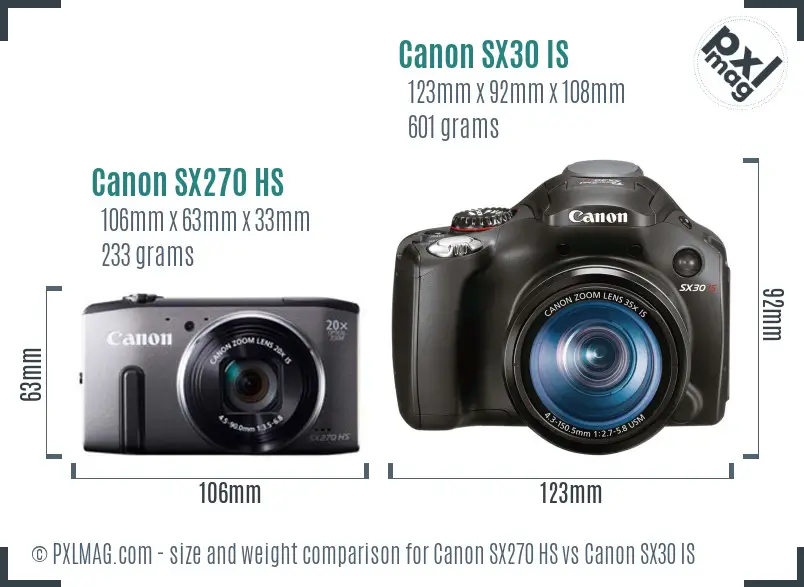 Canon SX270 HS vs Canon SX30 IS size comparison