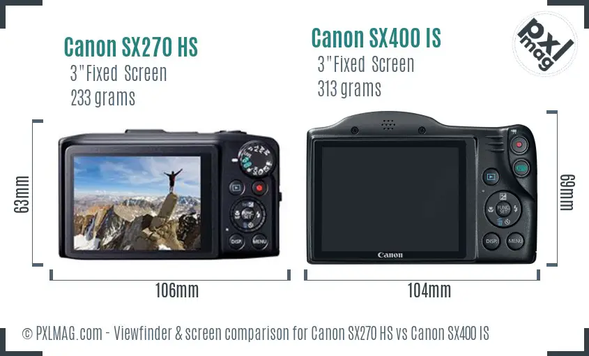 Canon SX270 HS vs Canon SX400 IS Screen and Viewfinder comparison