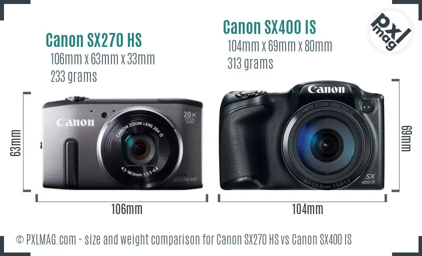 Canon SX270 HS vs Canon SX400 IS size comparison