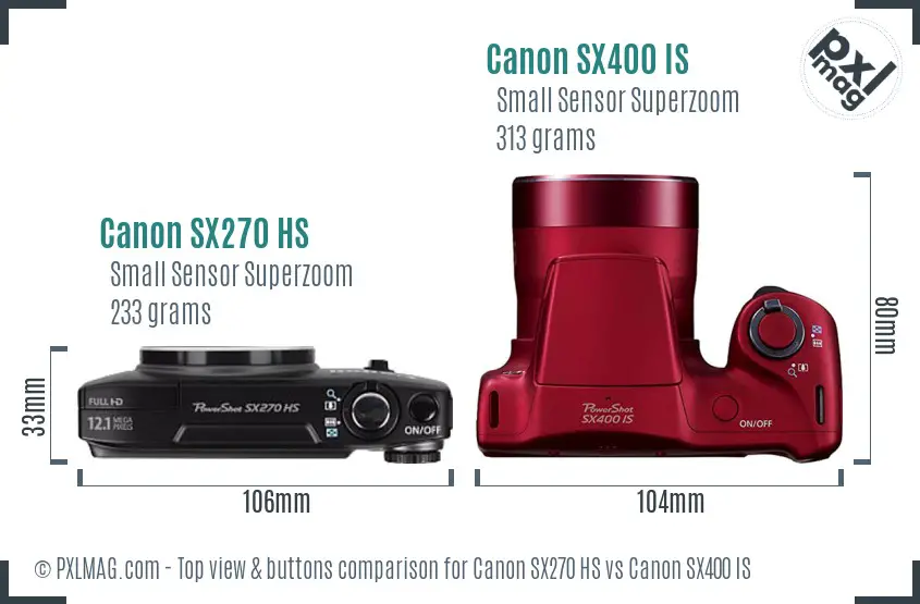 Canon SX270 HS vs Canon SX400 IS top view buttons comparison