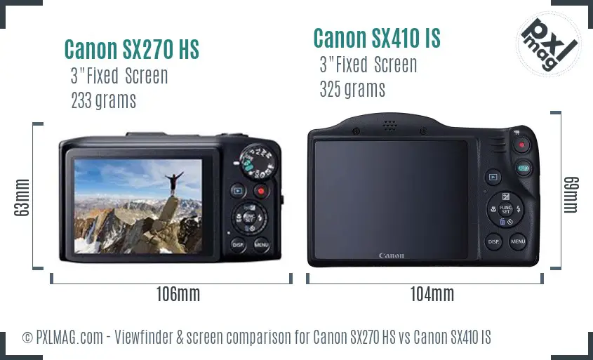 Canon SX270 HS vs Canon SX410 IS Screen and Viewfinder comparison