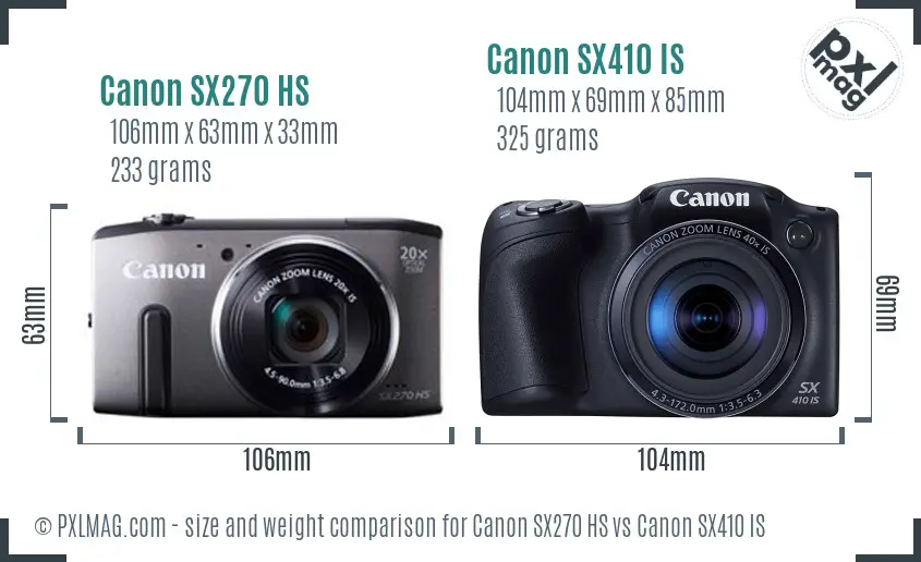 Canon SX270 HS vs Canon SX410 IS size comparison