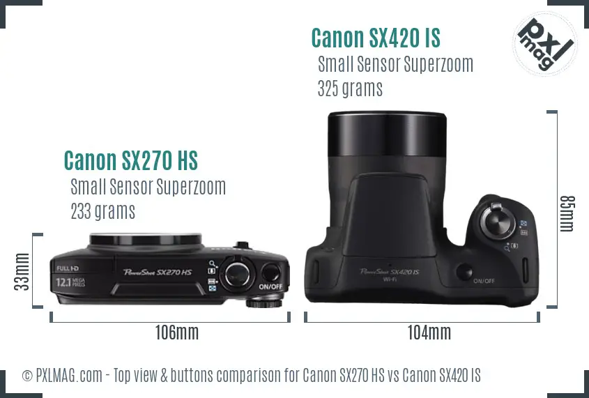 Canon SX270 HS vs Canon SX420 IS top view buttons comparison