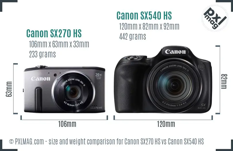 Canon SX270 HS vs Canon SX540 HS size comparison