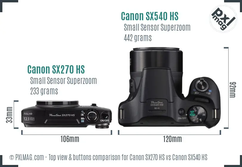 Canon SX270 HS vs Canon SX540 HS top view buttons comparison