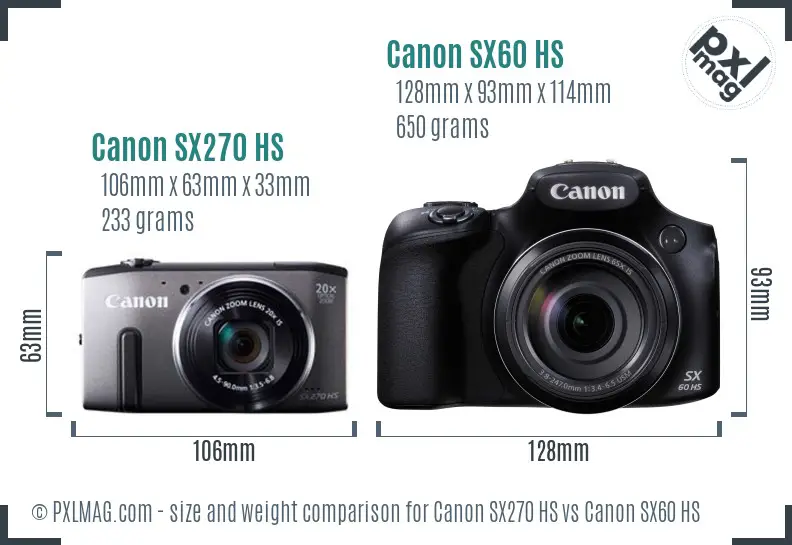 Canon SX270 HS vs Canon SX60 HS size comparison