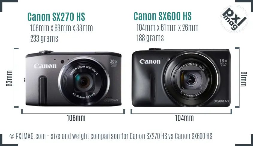 Canon SX270 HS vs Canon SX600 HS size comparison
