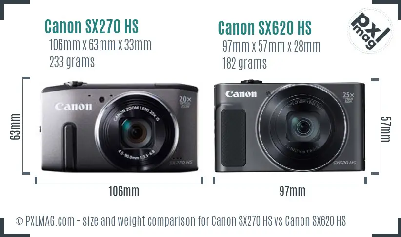 Canon SX270 HS vs Canon SX620 HS size comparison