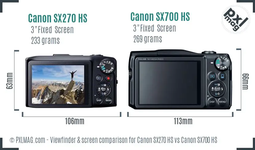Canon SX270 HS vs Canon SX700 HS Screen and Viewfinder comparison