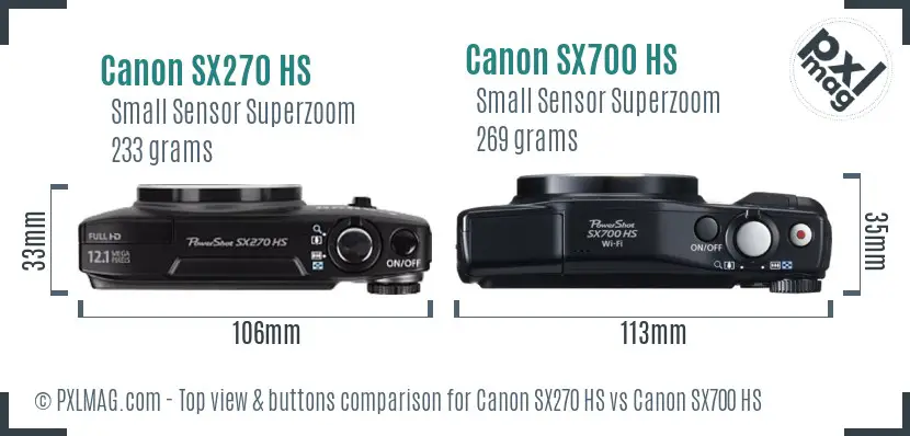 Canon SX270 HS vs Canon SX700 HS top view buttons comparison
