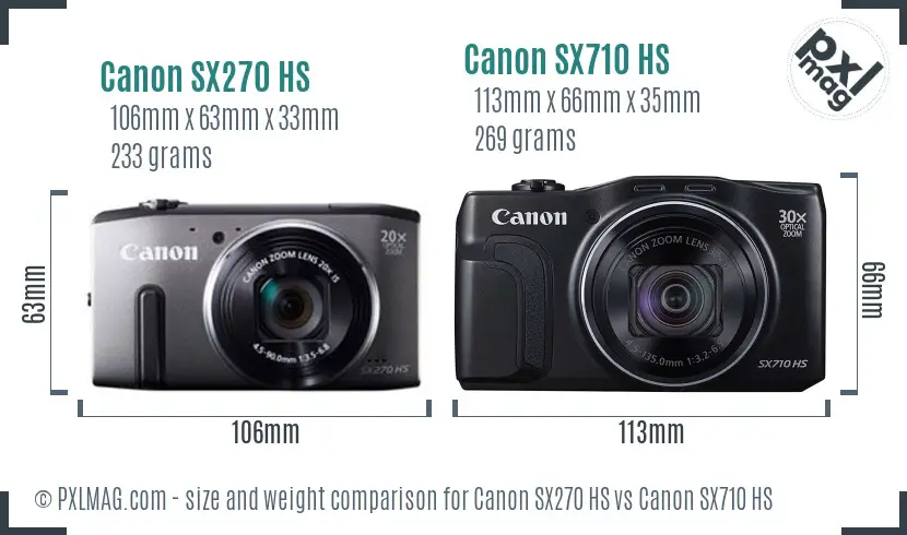 Canon SX270 HS vs Canon SX710 HS size comparison
