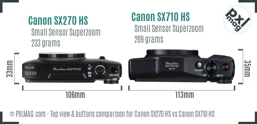 Canon SX270 HS vs Canon SX710 HS top view buttons comparison