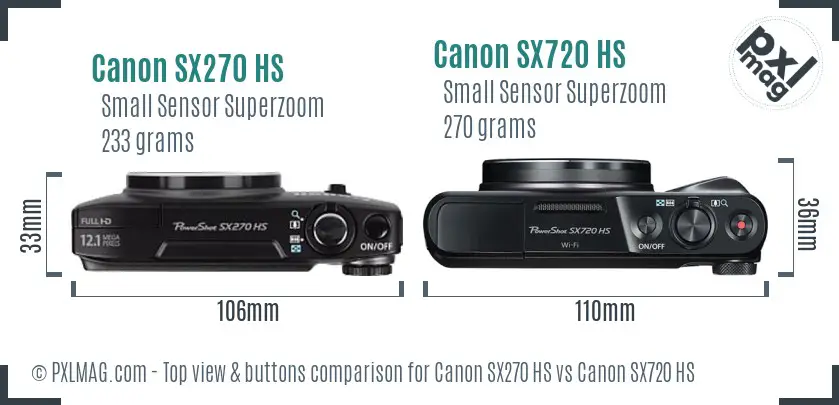 Canon SX270 HS vs Canon SX720 HS top view buttons comparison