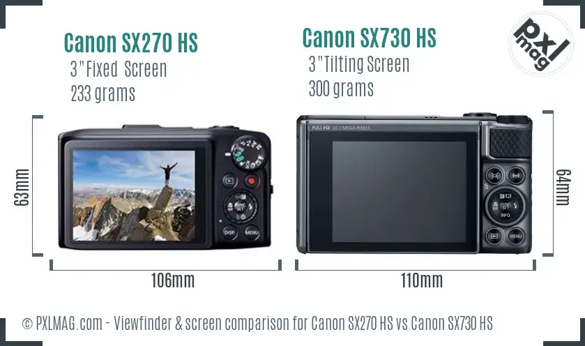 Canon SX270 HS vs Canon SX730 HS Screen and Viewfinder comparison