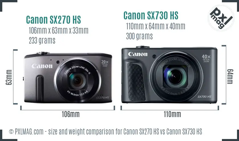 Canon SX270 HS vs Canon SX730 HS size comparison