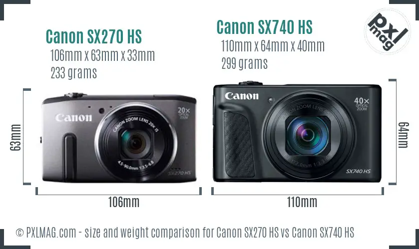 Canon SX270 HS vs Canon SX740 HS size comparison