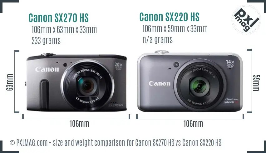 Canon SX270 HS vs Canon SX220 HS size comparison