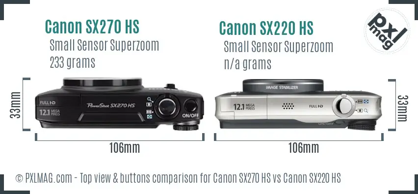 Canon SX270 HS vs Canon SX220 HS top view buttons comparison