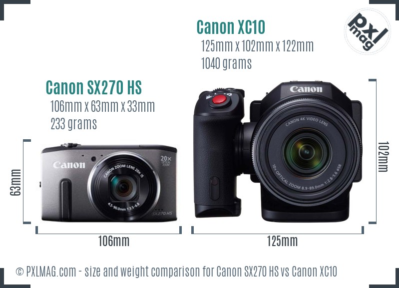 Canon SX270 HS vs Canon XC10 size comparison