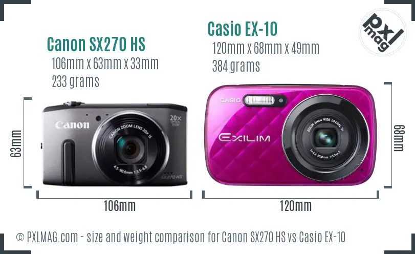 Canon SX270 HS vs Casio EX-10 size comparison