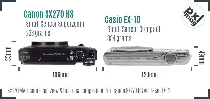 Canon SX270 HS vs Casio EX-10 top view buttons comparison